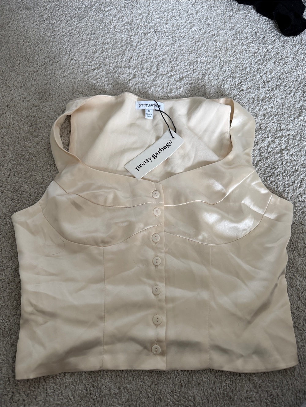 PrettyGarbage Cream Satin Button Front